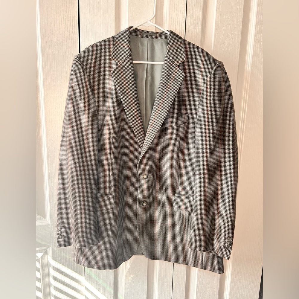 Magee Men’s Houndstooth Tweed Pure Wool Sport Coat Jacket Blazer 46L
